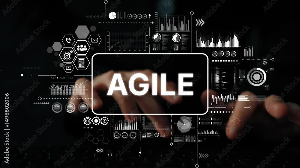 Poster Conceptual image of agile methodology in digital transformation with data analysis and business growth indicators. Asymptotic smart data analytic.