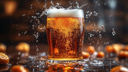 Refreshing Pint of Beer with Splashing Action
