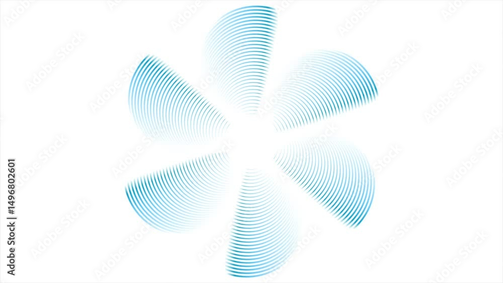 Poster abstract blue propeller linear circle shape on a white background. seamless looping minimal technolo
