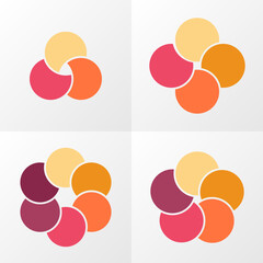 Colorful overlapping circles infographic pie chart divided into 3-6 parts. Infographic design template