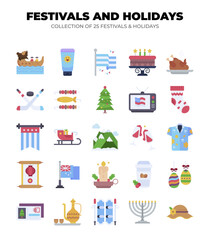 Collection of 25 Festivals and Holidays. Icon Set