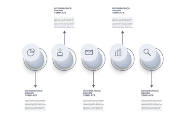 3D Infographic Template with Business Icons. Five Processes, Step by Step Instructions