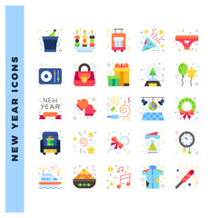 25 New Year Flat icon pack. vector illustration.