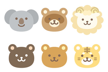 Minimalist Animal Head Collection: Koala, Bear, Lamb, Tiger in Pastel Grid for Nursery Decor & Kids' Education