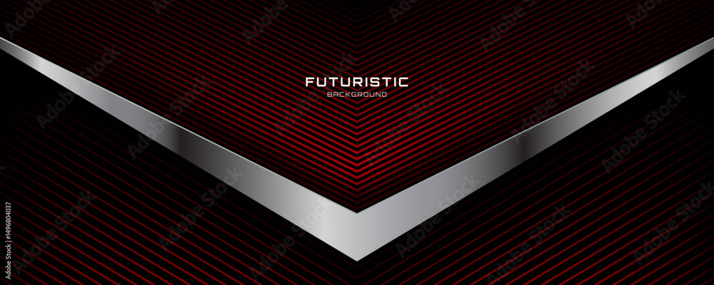 Poster 3d red black techno abstract background overlap layer on dark space with silver lines effect decorat