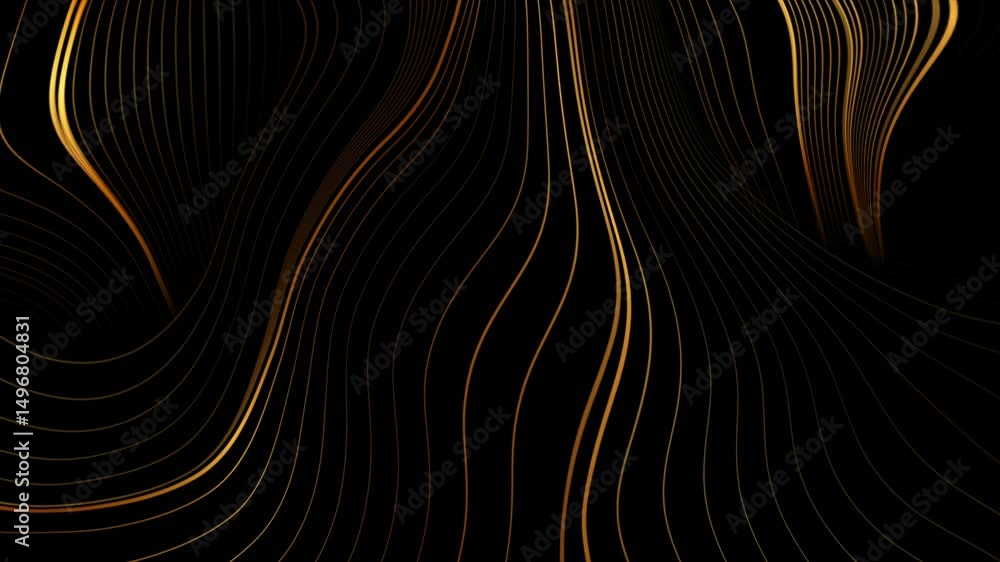 Poster golden shiny waves abstract elegant background. seamless looping art deco curved ornament motion des
