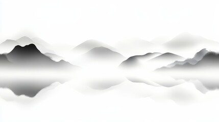 Monochrome Illustration of Mountains and Reflections