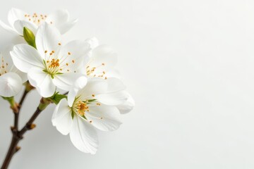 Obraz premium Delicate white blossoms against pure white backdrop, detail, simple