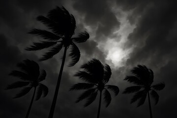 Palm Trees Silhouetted Against a Stormy Sky with Clouds and Wind in a Tropical Setting