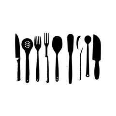 spoon and fork set. Set of restaurant icons. Silhouette cutlery icon, Steel Spoon Set, Spoon Set, Cutlery Set, Stainless Steel Spoon Set. Black cutlery set, Kitchen silhouette set.