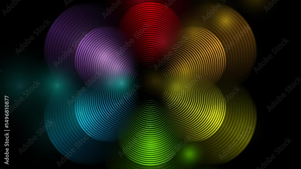 Poster lgbtq pride month abstract colorful rainbow concept linear circle background. seamless looping motio