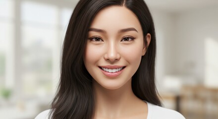 Fototapeta premium Portrait of a smiling woman with dark hair