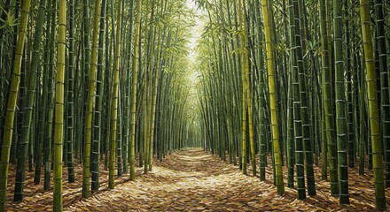 Fototapeta premium Lush bamboo grove pathway.