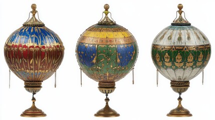 Vintage Decorative Globes with Intricate Designs and Colors