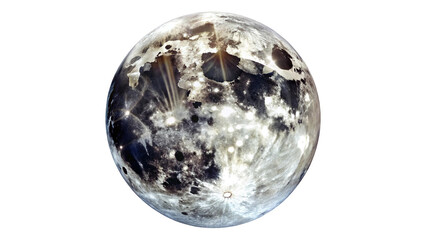 Artistic Illustration of a Moon Sphere Illuminated by Surreal and Unique Light Patterns on Transparent Background.
