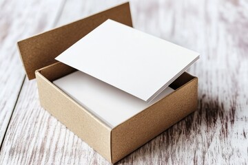Blank card mockup in a gift box for presenting designs in a shop, business, or thank you card setting