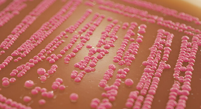 Bacterial Culture on MacConkey Agar Showing Lactose Fermenters