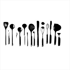 spoon and fork set. Set of restaurant icons. Silhouette cutlery icon, Steel Spoon Set, Spoon Set, Cutlery Set, Stainless Steel Spoon Set. Black cutlery set, Kitchen silhouette set.