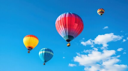 Fototapeta premium Colorful Hot Air Balloons Against a Bright Blue Sky in Daylight