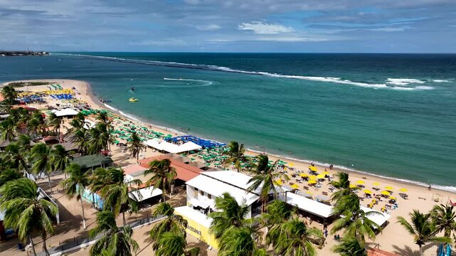 Gunga Beach In Maceio Alagoas Brazil. Breathtaking Aerial View Of A Lush Tropical Coastline Scenery. Island Life Skyline Heaven Beauty. Heaven Waterfront Shore. Maceio Alagoas.