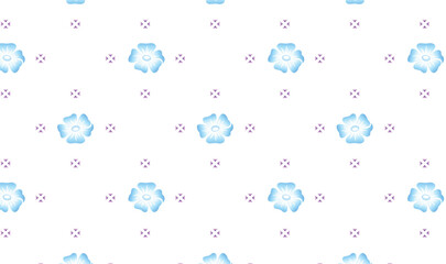 Seamless Light Floral Pattern with Blue Flowers and Purple Accents on White Background