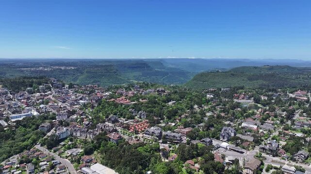 Gramado Skyline In Gramado Rio Grande Do Sul Brazil. Aerial View Of A High-Rise Buildings And Traffic Showcasing Urban Life. Business Sky Downtown Cityscape. Outside Downtown Panorama.