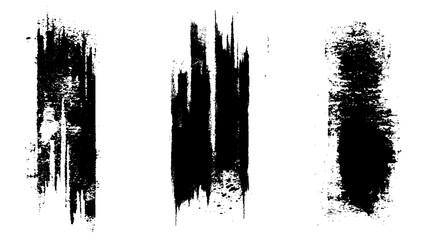 set 3 black strokes of paint isolated on a white background. 