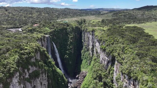 Itaimbezinho Canyon In Cambara Do Sul Rio Grande Do Sul Brazil. Dramatic Landscape Of Beautiful Canyons In The Tropical Scene. Countryside Dramatic Clouds Rural Field. Countryside Rural Panorama.