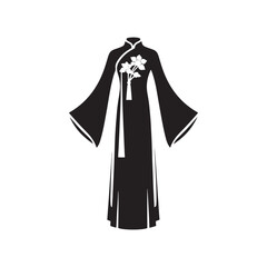 Elegant Ao Dai Dress Vector Silhouette of Vietnamese Traditional Attire Showcasing Graceful Cultural Fashion, Flowing Gown, and Timeless Feminine Beauty.