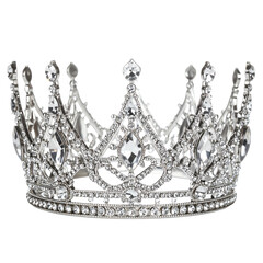 Elegant silver crown adorned with sparkling jewels.