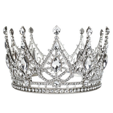 Elegant silver crown adorned with sparkling jewels.