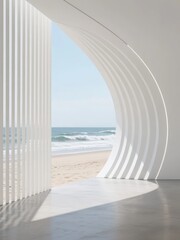 Modern architectural structure with ocean view