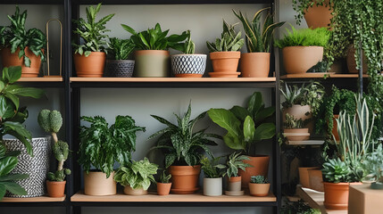 A stylish shelf filled with a var  DC3B7
