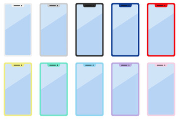 スマートフォンのシンプルイラスト ボタンなし大画面カラフル10色セット