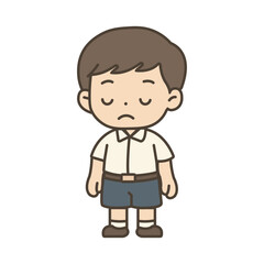 Cute Thai School Boy in Uniform Cartoon Vector Illustration