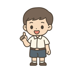 Cute Thai School Boy in Uniform Cartoon Vector Illustration