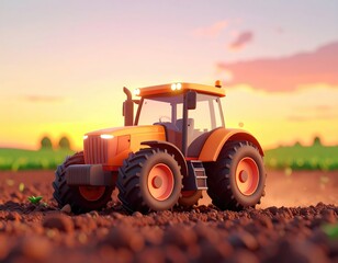 Obraz premium Sunset Tractor: A Rustic, Stylized Farm Scene