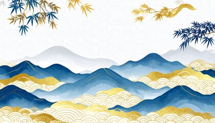 金　和紙　波　模様　背景　自然