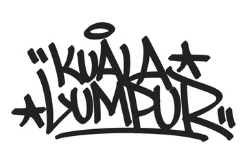 Obraz premium Kuala Lumpur graffiti tag in bold black lettering on white background. Clean urban style, perfect for vibrant Malaysian city culture, street vibes, and creative street art projects.