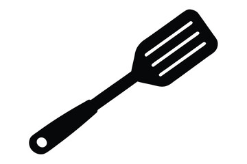 Black plastic cooking spatula isolated on white background