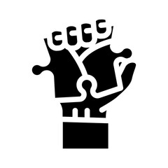 jigsaw hand puzzle glyph icon vector illustration