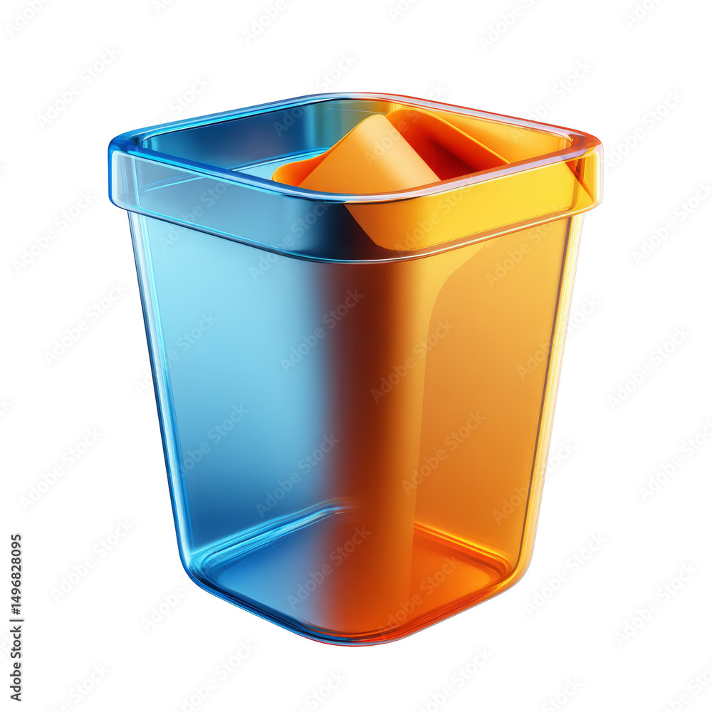Poster shiny 3d render of a transparent trash can with colorful reflections