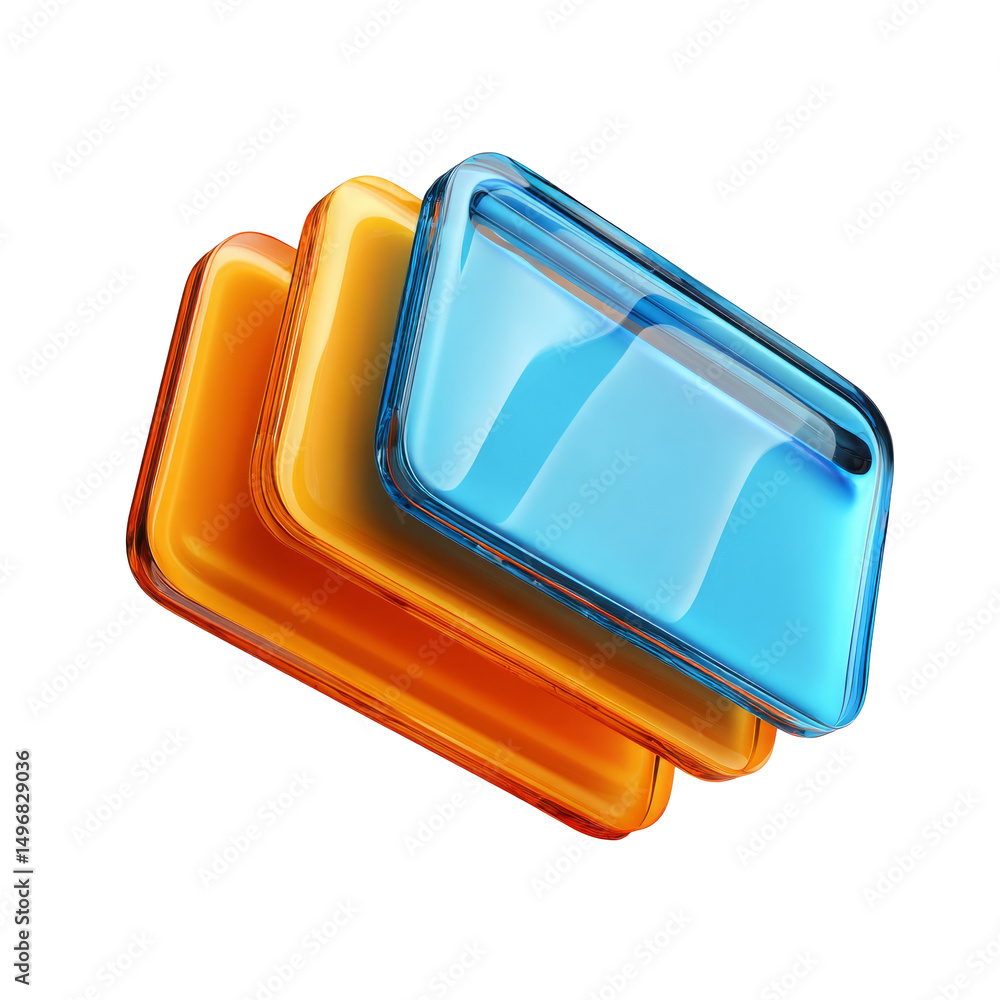 Poster three colorful translucent rectangular shapes overlapping against a black background