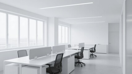 Fototapeta premium Modern Open-Plan Office with Workstations and Large Windows