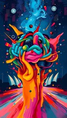 Fototapeta premium Mobile wallpaper, a vibrant abstract artwork featuring a face with cosmic background scene art