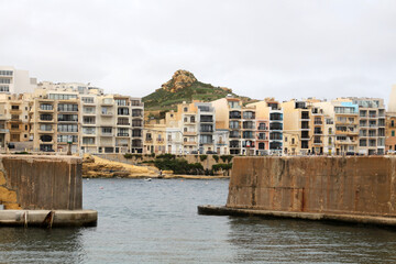 View of Marsalforn a village on the north coast of Gozo, the second largest island in the Republic...