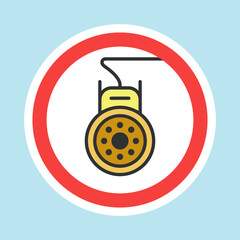 Video surveillance label, CCTV camera sticker made flat color style, vector illustration