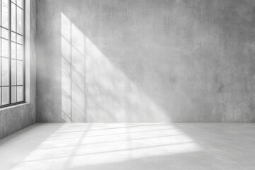 Empty, bright concrete room with large window