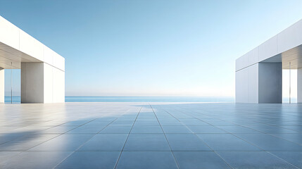 A vast empty plaza with a sea vie  B8A67