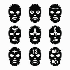 Fototapeta premium Gritty Balaclava Mask Vector Set – Urban Subculture Style